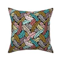 Multicolored pastel feather silhouettes - blue, pink, purple, ochre