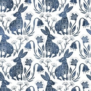 Decorative Folk Print Rabbit - The Hare in the Meadow