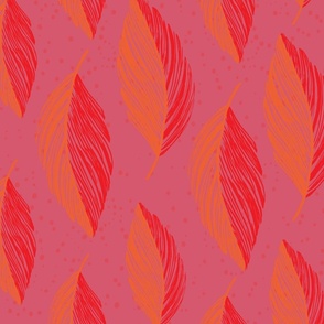 Large - Red and Orange Feather stripes on Hot Pink