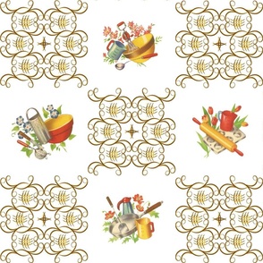 KITCHEN DAMASK LARGE - COLLINWOOD KITCHEN COLLECTION (BROWN AND YELLOW)