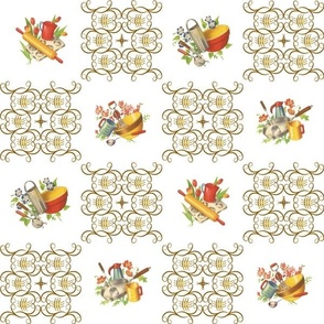 KITCHEN DAMASK MEDIUM - COLLINWOOD KITCHEN COLLECTION (BROWN AND YELLOW)