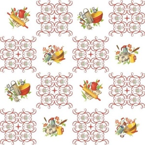 KITCHEN DAMASK MEDIUM - COLLINWOOD KITCHEN COLLECTION (RED AND JADITE)