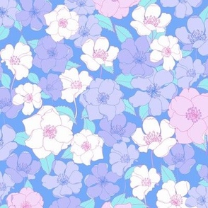 pastel lilac and pink camellia flowers, soft floral for fabric