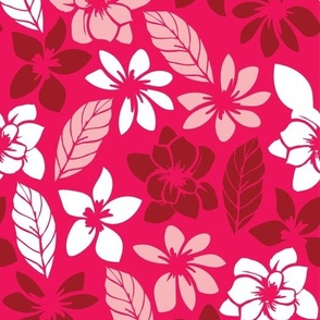 'Magnolia & Plumeria' Tropical Floral Print  Hot Pink
