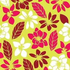 'Magnolia & Plumeria' Tropical Floral Print Lime and Hot Pink