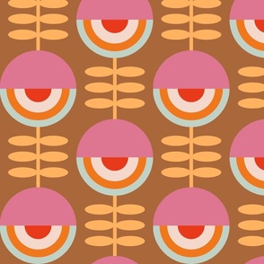 lazy retro flowers orange and brown | large