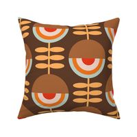 lazy retro flowers on dark brown | large