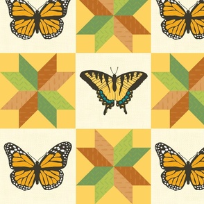 Neutral Backyard Butterfly Patchwork Cheater Quilt