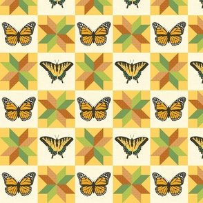 Neutral Backyard Butterfly Patchwork Cheater Quilt (Small)