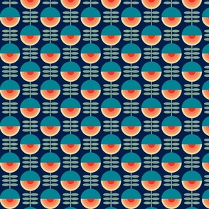 lazy retro flowers orange and deep blue | small