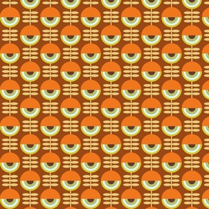 lazy retro flowers orange on brown | small