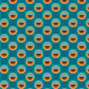 lazy retro flowers orange and teal | small