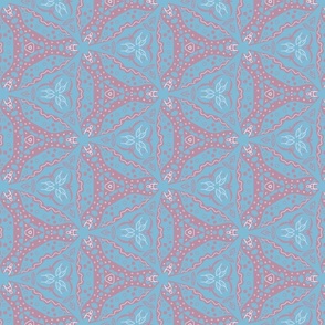 Pink and White Abstract Folklore Pattern on Light Blue