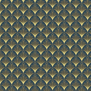 Art Deco Geometric Flowers - Metallic Gold + Navy Blue - SMALL