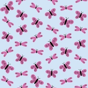 cute pink butterflies on sky blue - small scale - shw1011 dd