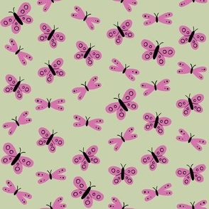 cute pink butterflies on light green background - small scale - shw1011 ee