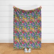 Retro '60's Groovy Flower Power in Rainbow happy Colors