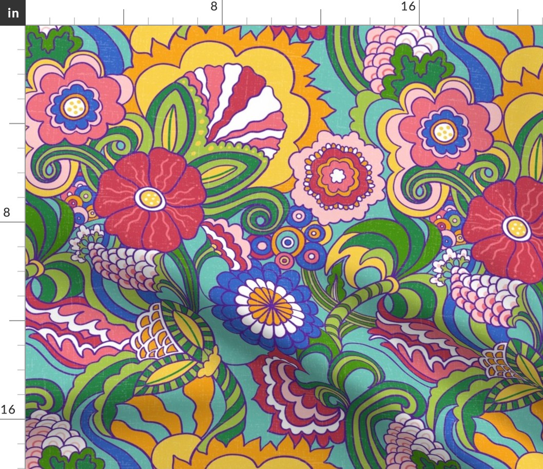 Retro '60's Groovy Flower Power in Rainbow happy Colors