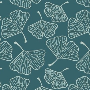 Teal green gingko leaves with lines