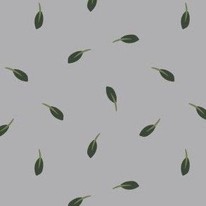 falling leaves - dark green leaves on a silver gray background - small scale - shw1013 dd