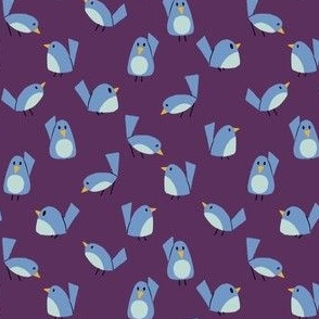 cute blue birds on dark purple - small scale - shw1015 ee