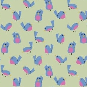 cute blue and pink birds on spring green - small scale - shw1015 cc