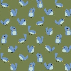 cute blue birds on summer green - small scale - shw1015 aa