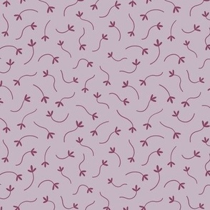 Ditsy wavy leaves lilac and burgundy purple
