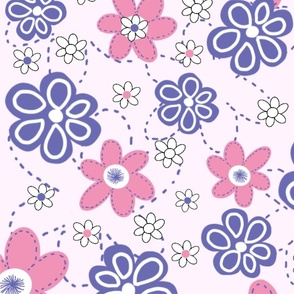 Retro Periwinkle and Pink Flowers