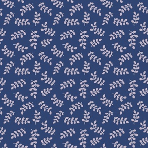 Ditsy marine plants navy blue and lilac - small scale - 6" repeat