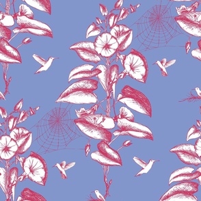 Funky Toile Hand-drawn Floral - purple and red - large.