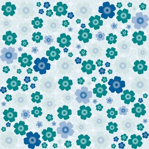Blue Flowers in teal. Large, 66.67x 66.67" tile