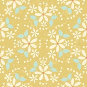 Scattered Floral_gold, aqua, cream