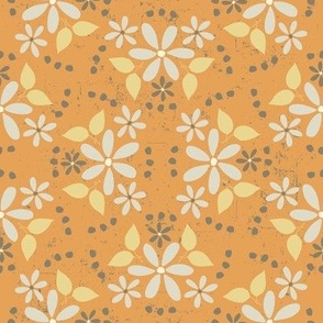 Scattered Floral_orange, gold, brown, grey