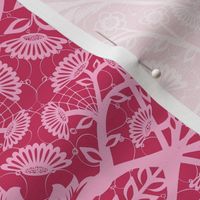 Bright pink tone on tone maximalist antique floral wallpaper for festive season - large.