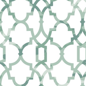 bold tiffany style  lattice mottled in dusted  sage greens on white 200