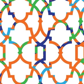 bold tiffany style lattice with bright green_ orange ex 1_ sky blue 2 and bright blue on white 200 