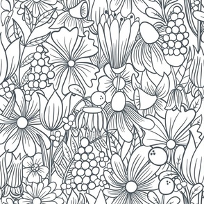 Spring flowers colouring book almost black and white