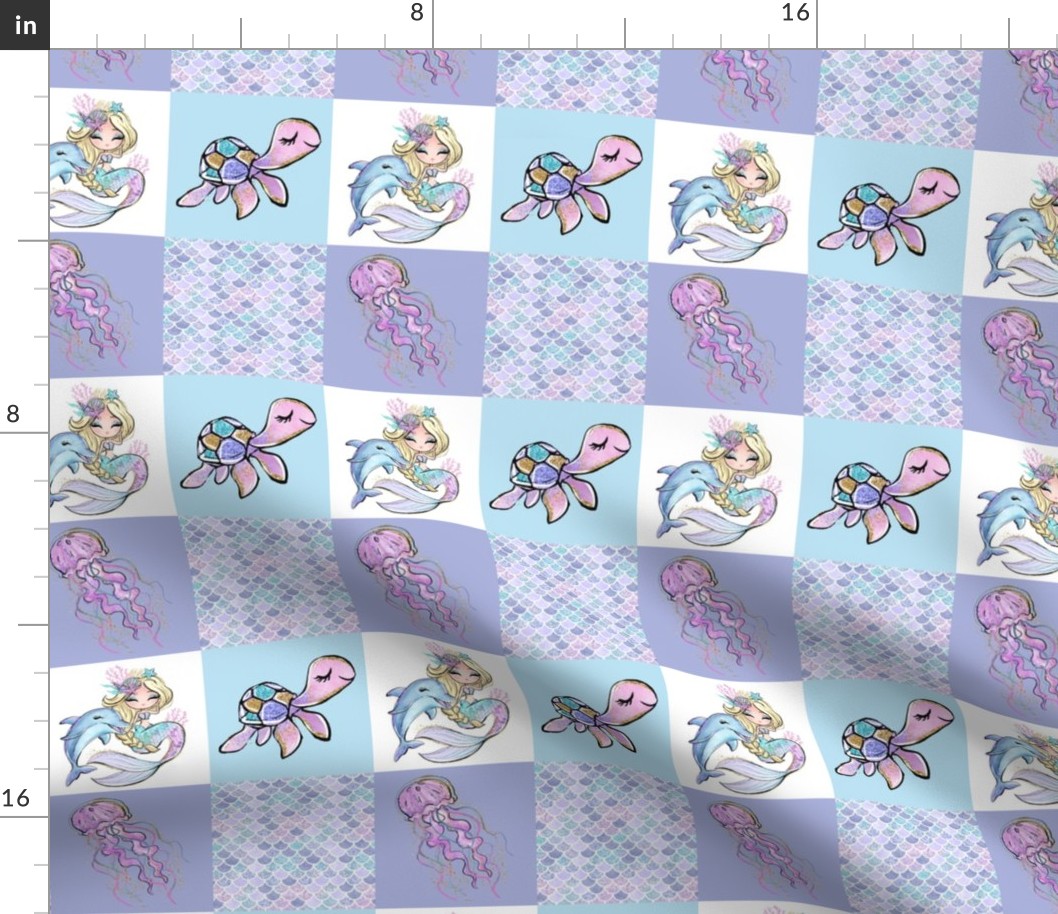 3 inch sqaured Patchwork mermaid