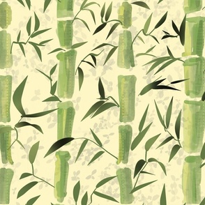 Fresh green Bamboo in stripes on a  background yellow / straw with texture - large scale