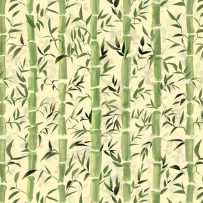Fresh green Bamboo in stripes on a  background yellow / straw with texture - medium scale