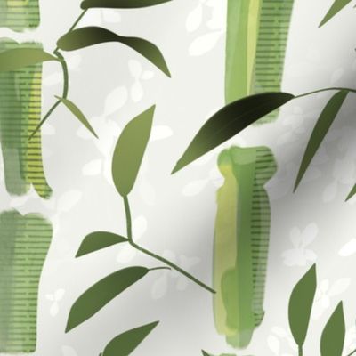 Fresh green Bamboo in stripes on an off white background with texture - large scale