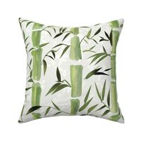 Fresh green Bamboo in stripes on an off white background with texture - large scale