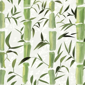 Fresh green Bamboo in stripes on an off white background with texture - large scale