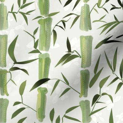 Fresh green Bamboo in stripes on an off white background with texture - medium scale