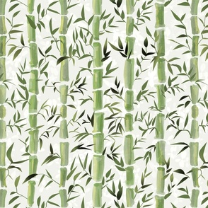 Fresh green Bamboo in stripes on an off white background with texture - medium scale