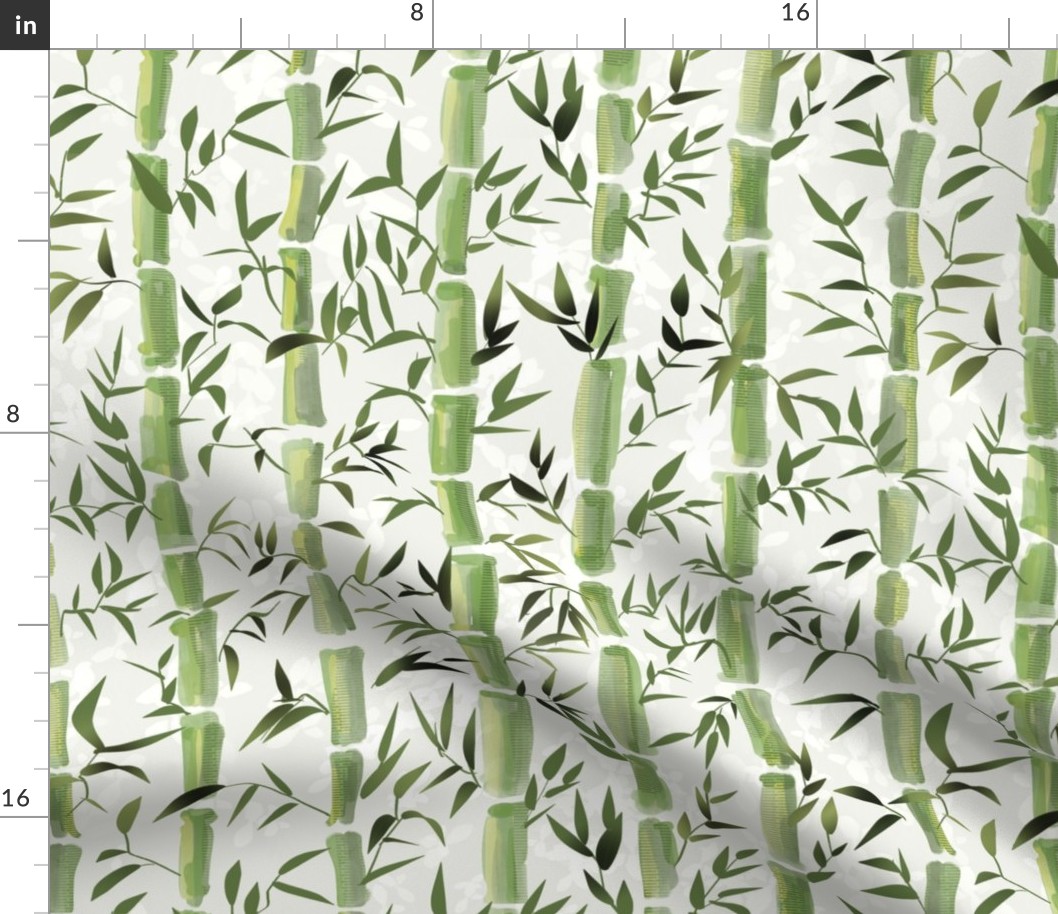 Fresh green Bamboo in stripes on an off white background with texture - medium scale