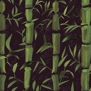 Fresh green Bamboo in stripes on a  background eggplant / Velvet Cloak with texture - large scale