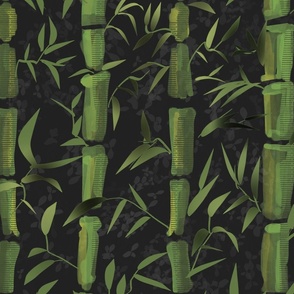 Fresh green Bamboo in stripes on an dark grey background with texture - large scale