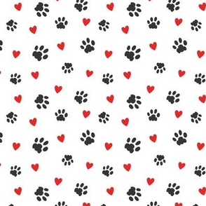 Paw Prints and Hearts BW